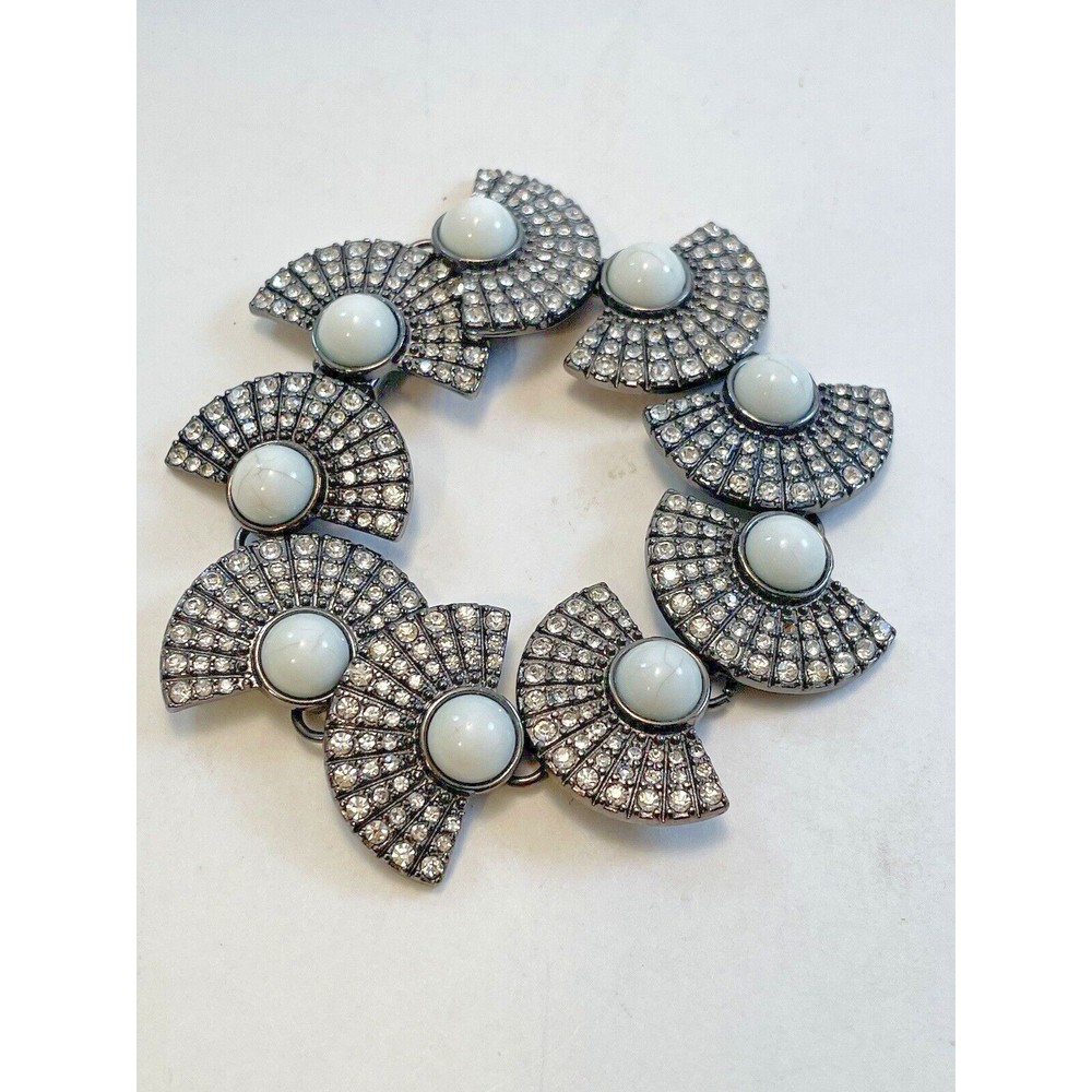 BAUBLEBAR Fan Panels Bracelet Women’s Dark Silver Tone White Lucite And Crystals